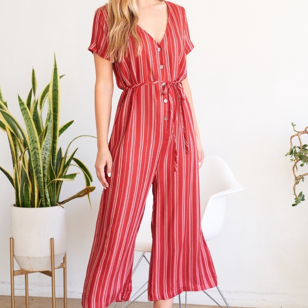 NWOT Red Striped Comfy Jumpsuit - Picture 5 of 6